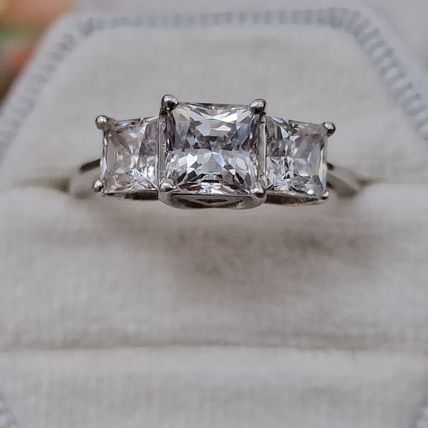 3ct Princess Cut Trilogy Ring Sz S½ Made With Swarovski Zirconia Plat 925 Silver