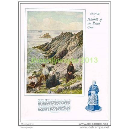 BRETON MEN & amp WOMEN, FINISTERE, FRANCE, BOOK ILLUSTRATION, c1930