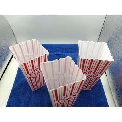 3 Popcorn Tubs, plastic - Vintage/Retro! Reusable Bowls Movie Tub Style - 7.5"