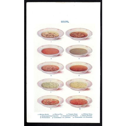 SOUPS Hollandaise COOKERY - MRS BEETON 1907 CHROMOLITHOGRAPH