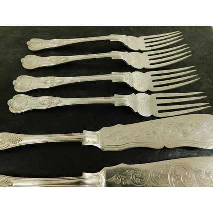 4 Pair Silver Plate Fish Knives & Forks Bearing Queen Victorias Cypher Wilkinson