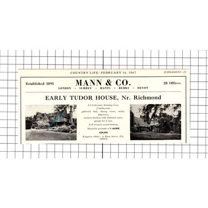 Richmond Surrey House Sale Advert - 1967 Cutting
