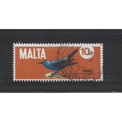 Malta.SG458 10d Blue Rock Thrush.Fine Used.Apr25