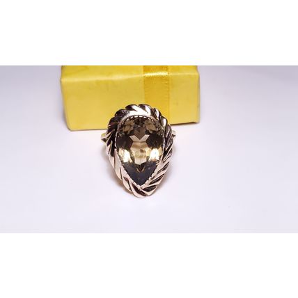 Estate 7.5ct Natural Pear Cut Smokey Topaz Victorian Style 14Kt Y/Gold Ring21003