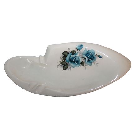 Vtg MCM Gift HAND PAINTED CERAMIC Ashtray Smoking Very Rare Floral Design