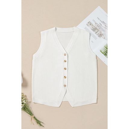 White V Neck Buttoned Sweater Vest