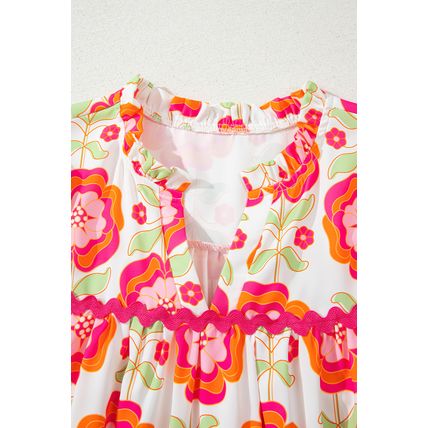 Rose Floral Printed Ruffled Long Sleeve Blouse