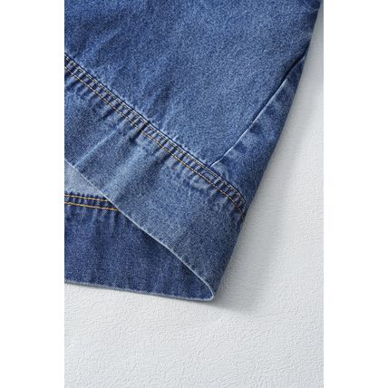 Blue Short Sleeve Collared Patched Pocket Denim Mini Dress