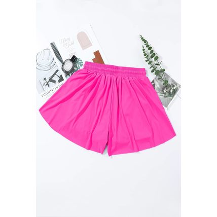 Rose Red Drawstring Elastic Waist Lined Ruffle Shorts Bikini Bottom