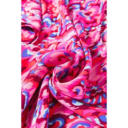 Pink Abstract Print V Neck Half Sleeve Loose Fit Tunic Blouse