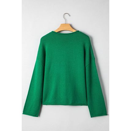 Bright Green Solid Color Knit Button Drop Shoulder Sweater Cardigan