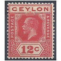 Ceylon 1921 SG347 12c Rose-Scarlet Mounted Mint .