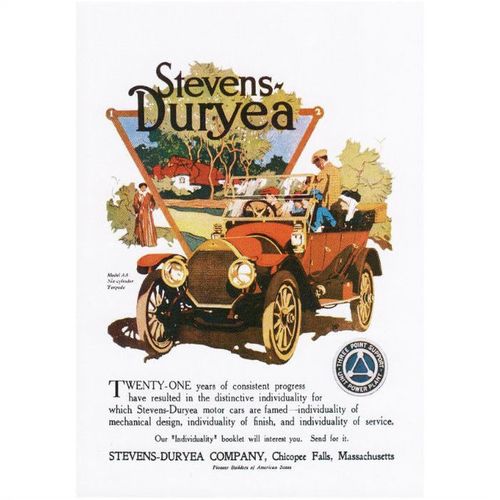 Postcard Poster Art Stevens-Duryea US Car Automobile Chicopee Falls