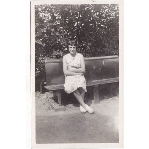 Young Lady Sitting On A Bench Out Door Photo Postcard (SH163)