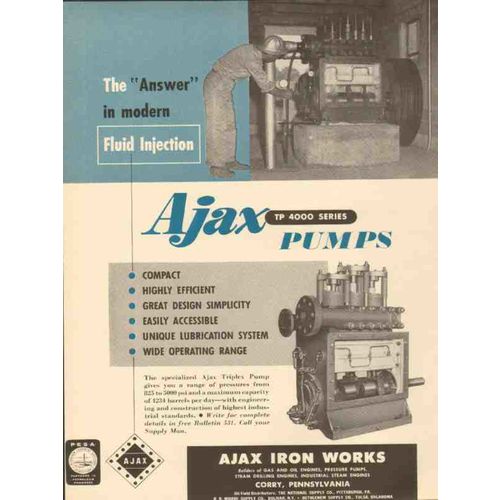 ajax iron works 1953 answer in modern fluid injection pumps vintage ad