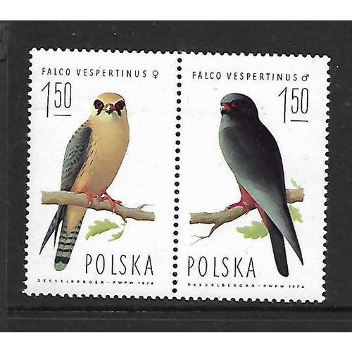 POLAND 1975 1z.50 WESTERN RED FOOTED FALCON HORZ PAIR SG2343 , SG2344 U/M MINT