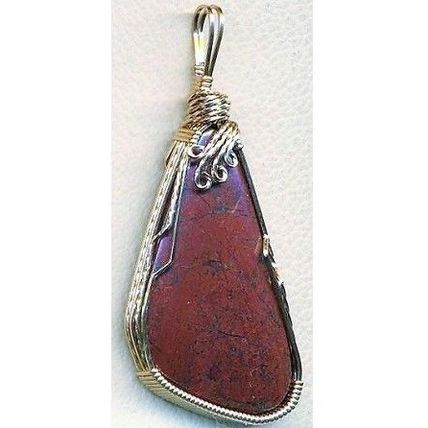Red Speckled Hematite Bronze Wire Wrap Gemstone Pendant 16