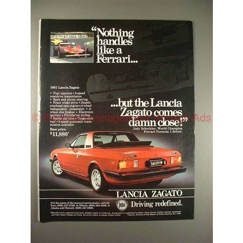 1981 Lancia Zagato Car Ad - Nothing Like a Ferrari!!