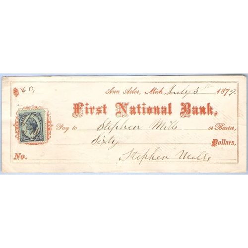MI Ann Arbor Cancelled Check First National Bank Check # Dated: July 5, 18~7