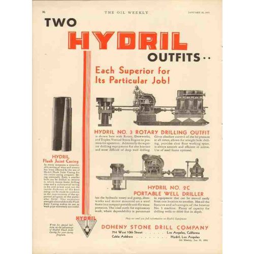 DOHENY STONE DRILL COMPANY 1931 Hydril outfits oil driller vintage ad