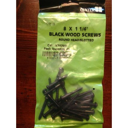 100 BLACK JAPANNED SLOTTED ROUND DOME SLOT HEAD WOOD SCREWS 8 x 1 1/4"