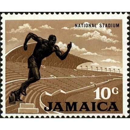 Jamaica 1970 10c Black & Light Brown Mounted Mint MM SG 313 Sc 312 stamp stadium