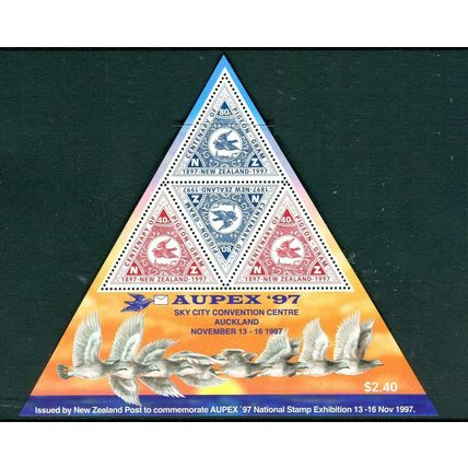 NZ 1997 Centenary of Pigeon-Gram MS Ovpt AUPEX'97 National Stamp Exhibition
