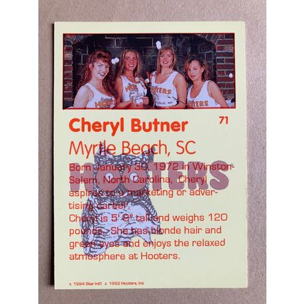 Hooters Calendar Girls 1994 Base trading card # 71 Cheryl Butner (A)