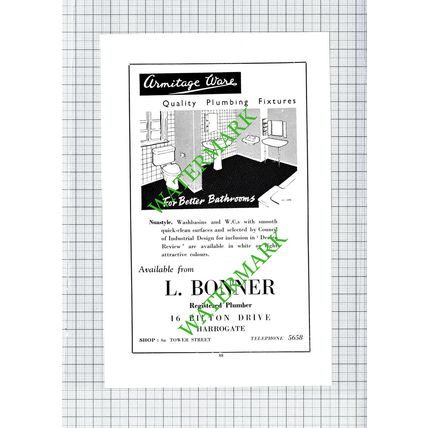 L Bonner Plumber HARROGATE Advert - 1959 Cutting