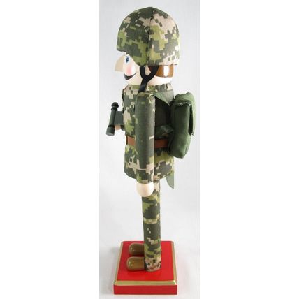14 Inch Wooden Nutcracker Soldier in Camo Fatigues, Backpack and Binoculars