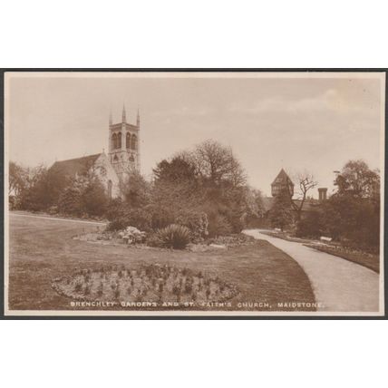 Brenchley Gardens and St Faith's Church, Maidstone, Kent, c.1920s - Boots RPPC