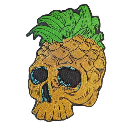 Pineapple Skull Iron on Patch Very Large Embroidered Sew 26cm x 23.5cn P257