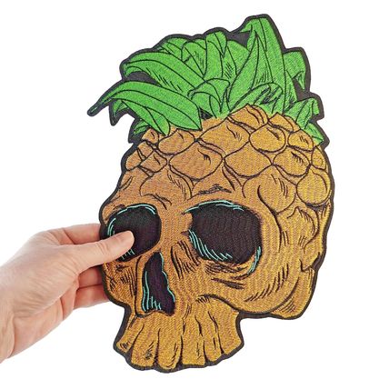 Pineapple Skull Iron on Patch Very Large Embroidered Sew 26cm x 23.5cn P257