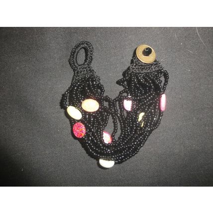 18 strand black seed bead oriental style 7.5" handmade bracelet no metal