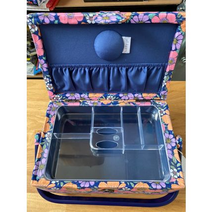HobbyGift Sewing Box (M): Rectangle: Embroidered Lid: Garden Serenade, Flowers