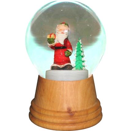 2552 - Perzy Snowglobe - Medium Santa with Tree with wooden base - 5"H x 3.5"...