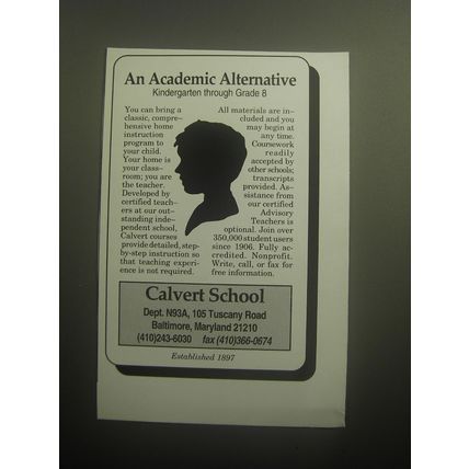 1993 Calvert School Ad - An Academic Alternative Kindergarten through Grade 8