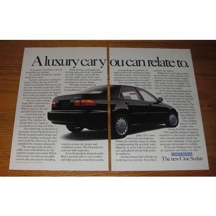 1992 Honda Civic Sedan Advertisement - A luxury car you can relate to
