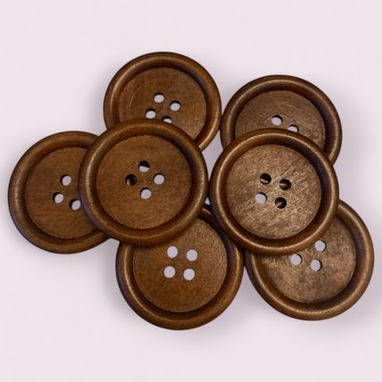 Large Round Brown 38mm Wooden Sewing Buttons Scrapbooking 4 Holes Crafts