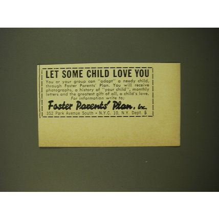 1961 Foster Parents' Plan, Inc. Ad - Let some child love you