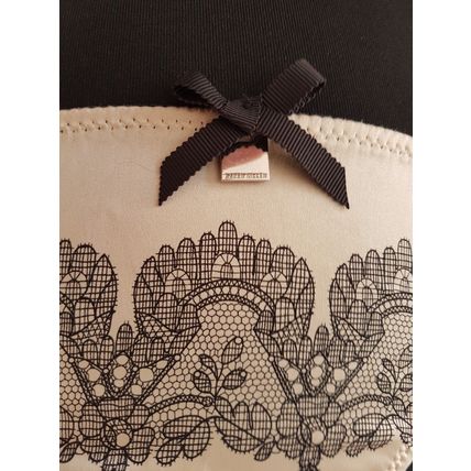 Karen Millen Silk Nude Black Lace Print Thong Size M