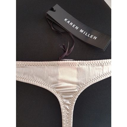 Karen Millen Silk Nude Black Lace Print Thong Size M