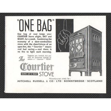 COURTIER STOVE Mitchell Ltd Bonnybridge Scotland :- Original Vintage 1947 Advert