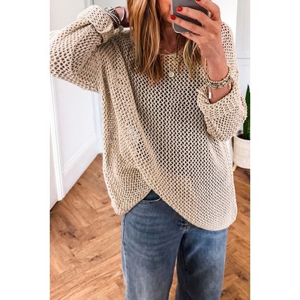Smoke Gray Crochet Hollow-out Jumper Top Sweater