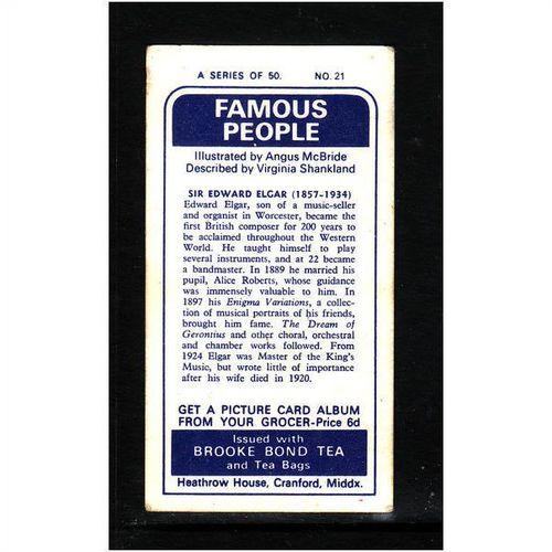 Brook Bond Famous People Sir Edward Elgar Card No 21 Mint