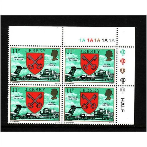 JERSEY 1980 SG 145 11p JERSEY AIRPORT BLOCK 4 VALS U/M MINT
