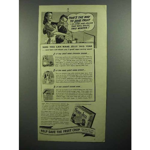 1943 Sure-Jell Pectin Ad - That's The Way to Save Fruit