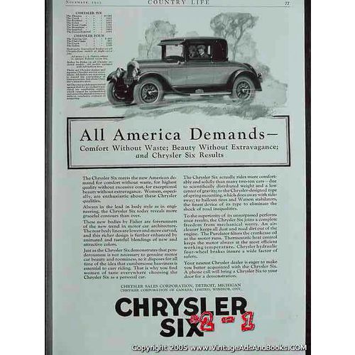 CHRYSLER SIX 1925 Crown Imperial Sedan car vintage ad