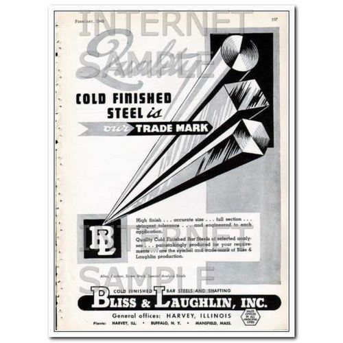 BLISS AND LAUGHLIN INC 1948 Quality Cold Finished Steel vintage ad