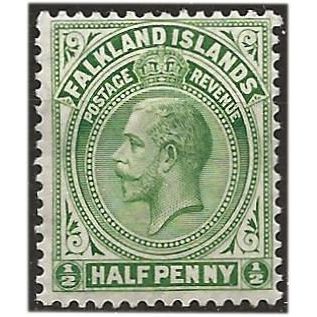 Falkland Islands 1921 SG73 1/2d Yellowish-Green Mounted Mint. . .. .